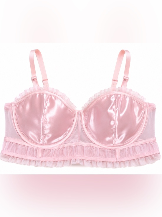 Auden Other - Auden Pink Satin Longline Bra with Ruffle Trim